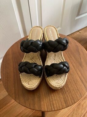 Kenneth Cole Black Braided Espadrille Wedge Slides